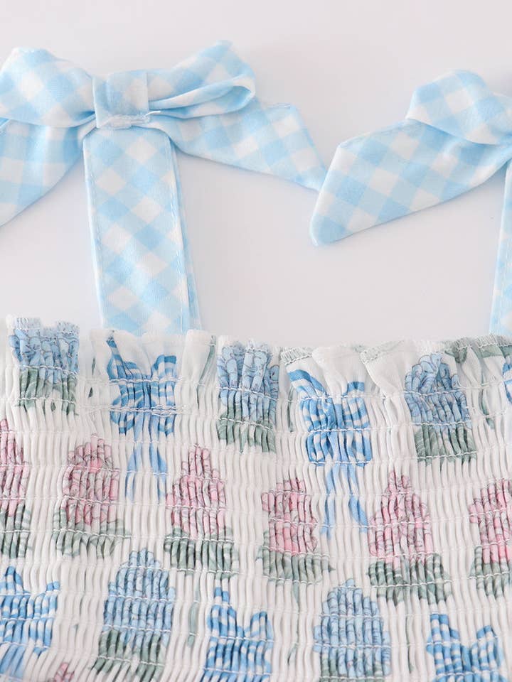 Aspen Rain Boutique - Wholesale Mommy & me sets - Blue hydrangea bow smocked mom&me dress5