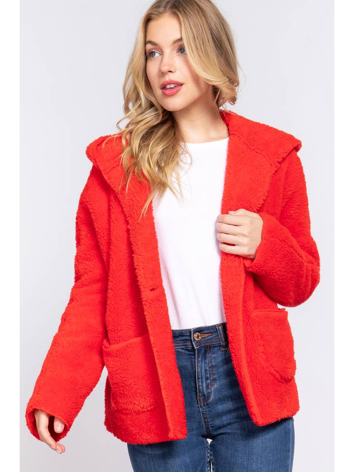42POPS - Wholesale Jacket - Women's - , SI-24908 LONG DOLMAN SLV HOODIE SHERPA JACKET