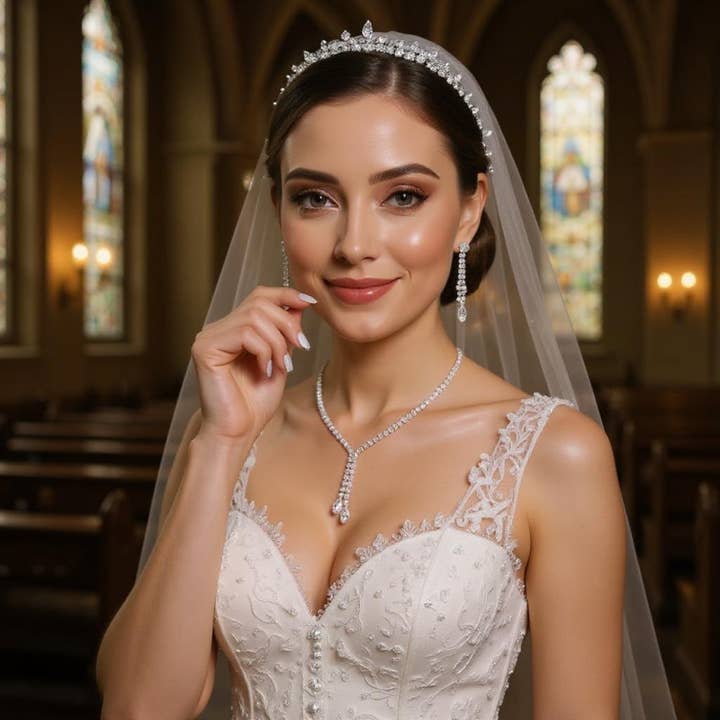Athena Bridal Jewellery – wholesale Jewellery set – CZ COLLECTION - CRYSTAL SHIMMER DROP NECKLACE - NK268 SILVER2