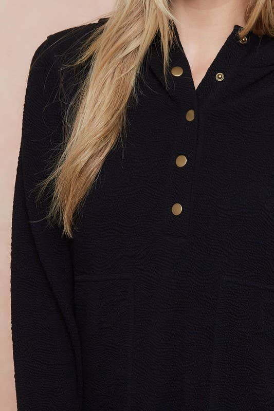 Doe and Rae – Engroshandel Hoodie – Kvinder – Knappet tekstureret hættetrøje m/løbegang - 10092J4