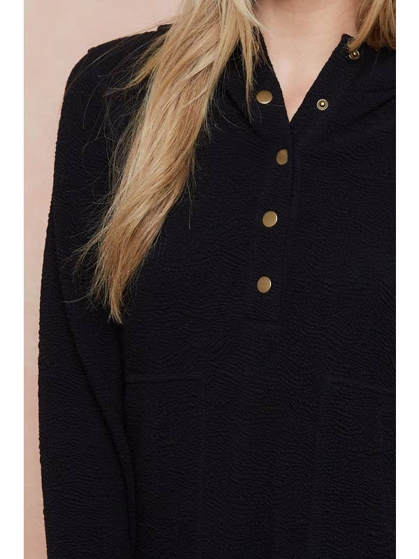 Doe and Rae – Engroshandel Hoodie – Kvinder – Knappet tekstureret hættetrøje m/løbegang - 10092J4