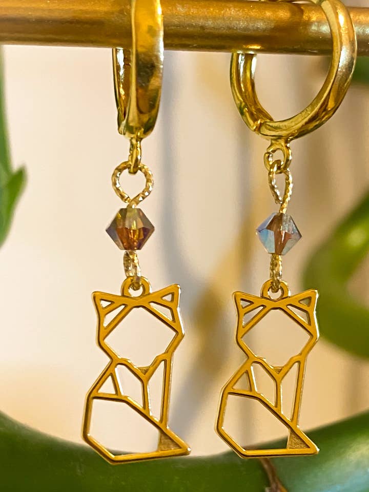KITSUNE ORIGAMI Gold Earrings for wholesale by Kokoro - M.Handmade