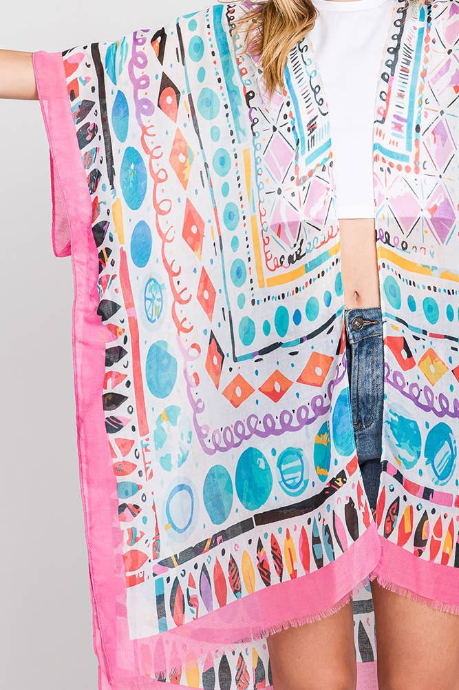 Hana - Wholesale Kimono - Women's - Watercolor Boho Geometric Print Summer Kimono28