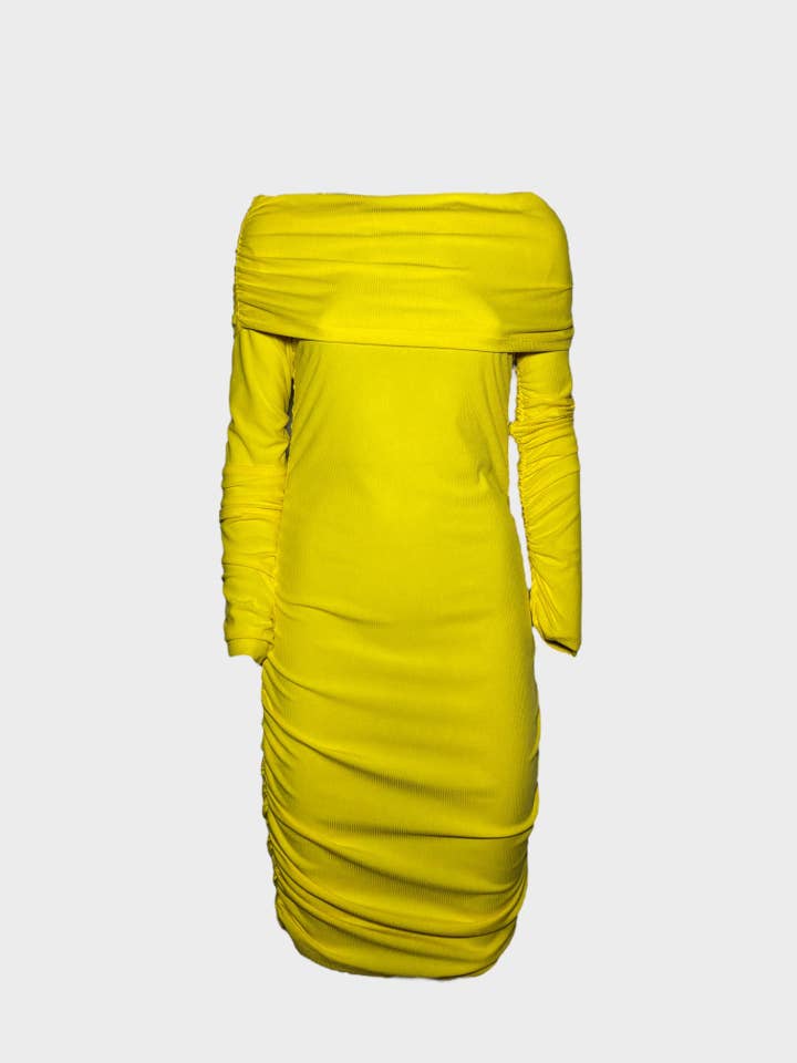 Abito Bandeau Estivo – Drappeggiato con Maniche Lunghe Giallo Vibrante per la vendita all'ingrosso da parte di lucas giordani