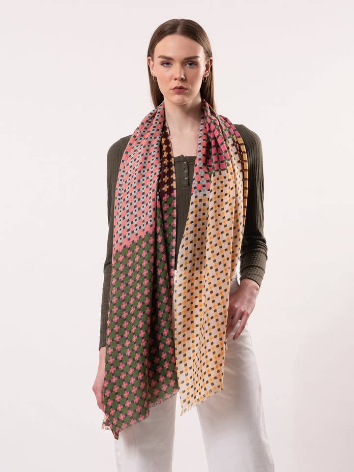 DLUX Pixel Wool Modal Scarf, Micro-Check Print (70x180cm) for wholesale by DLUX Scarves