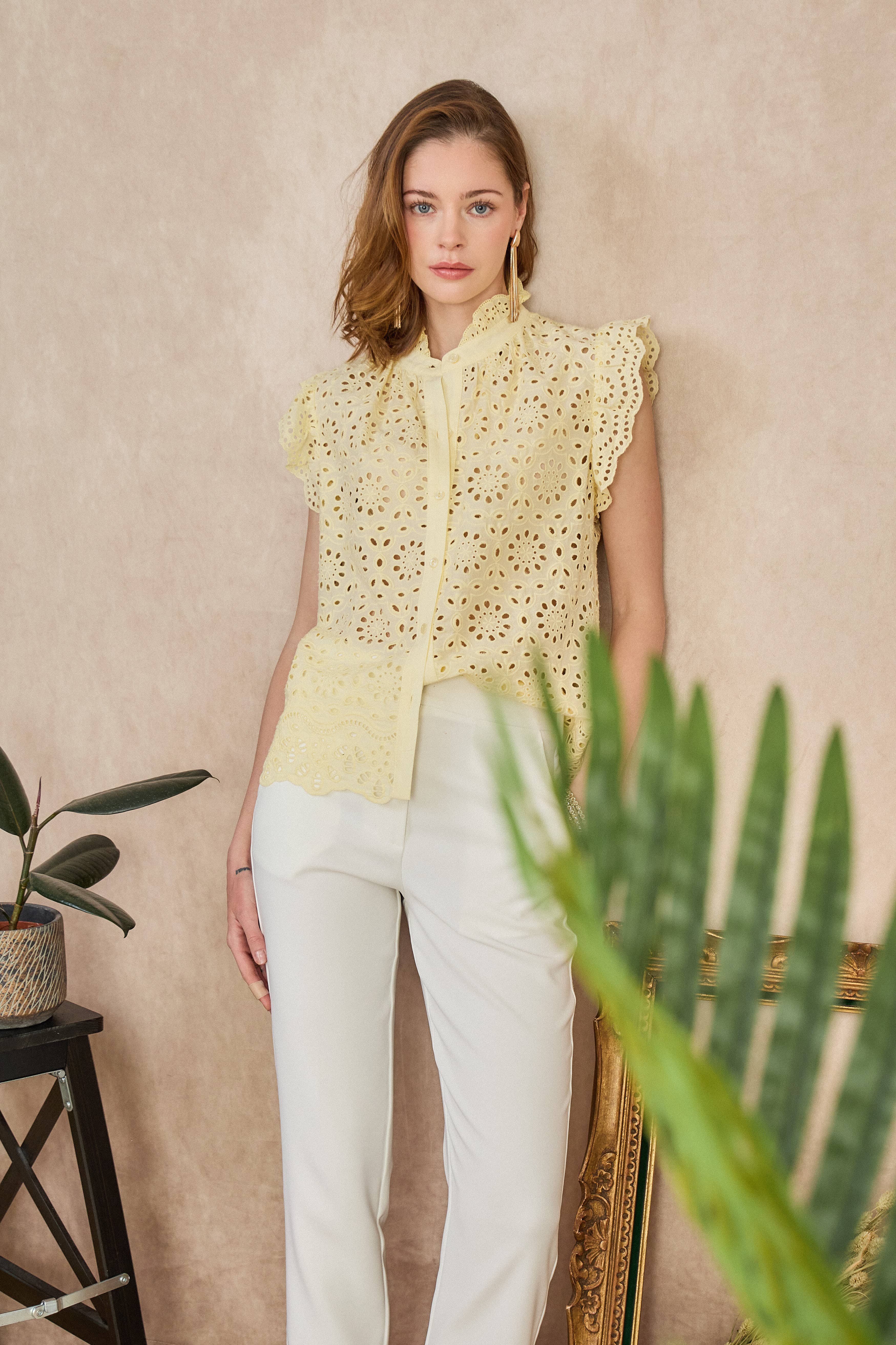 LULUMARY - Venta al por mayor Camisa con botones - Mujer - Blusa de encaje CH3639