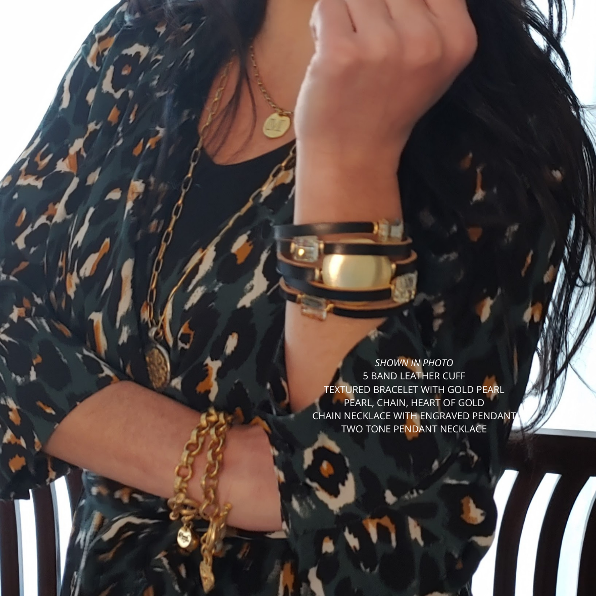 Beauty In Stone Jewelry - Wholesale Cuff Bracelet - 5 Band Leather Cuff With Medallion1