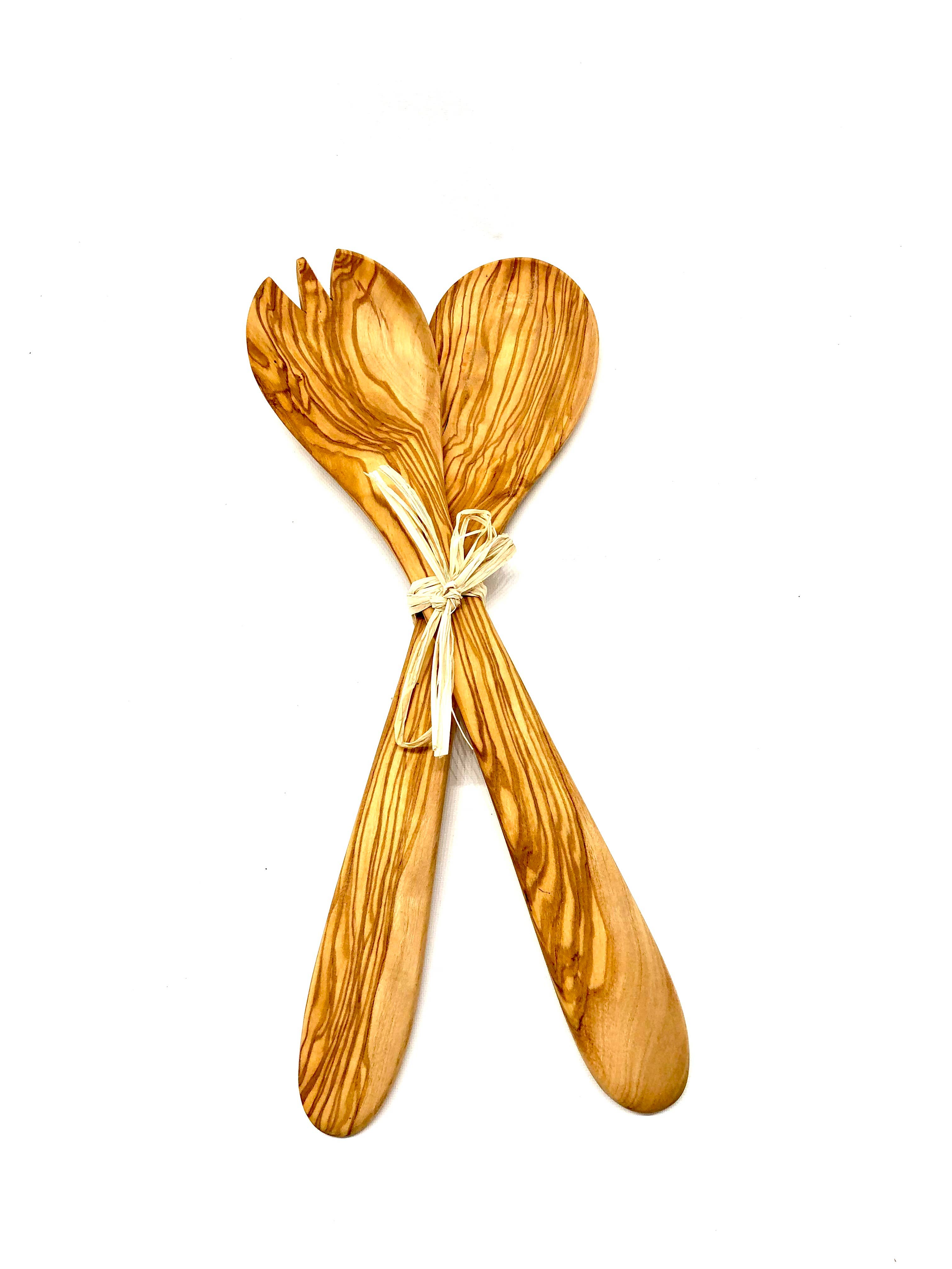 olivenholz-erleben – wholesale Serving utensil – Salad servers MEDIUM 30 cm Raffia Olive Wood from 100 pieces1