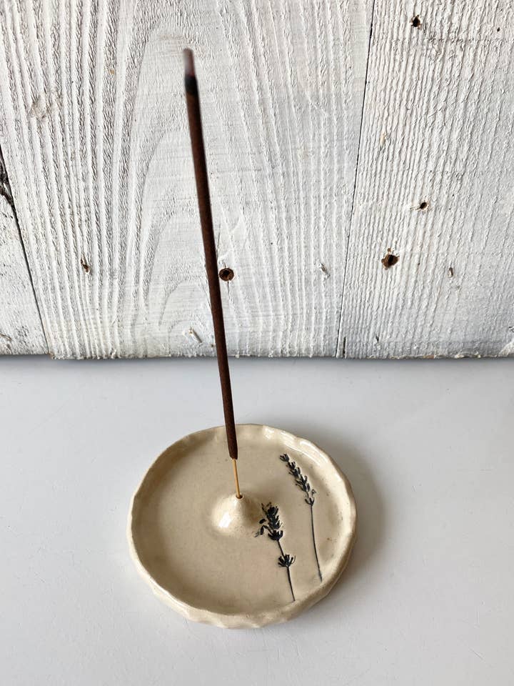 Incense holder with lavender imprint for wholesale by Hester's Studio