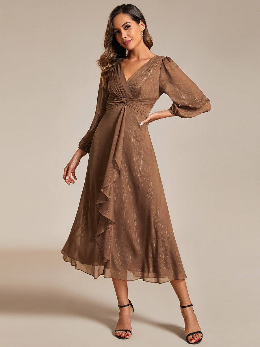 Ever-Pretty - Vente Robe de soirée – femme - Robe scintillante en mousseline pour invitée de mariage à manches longues18