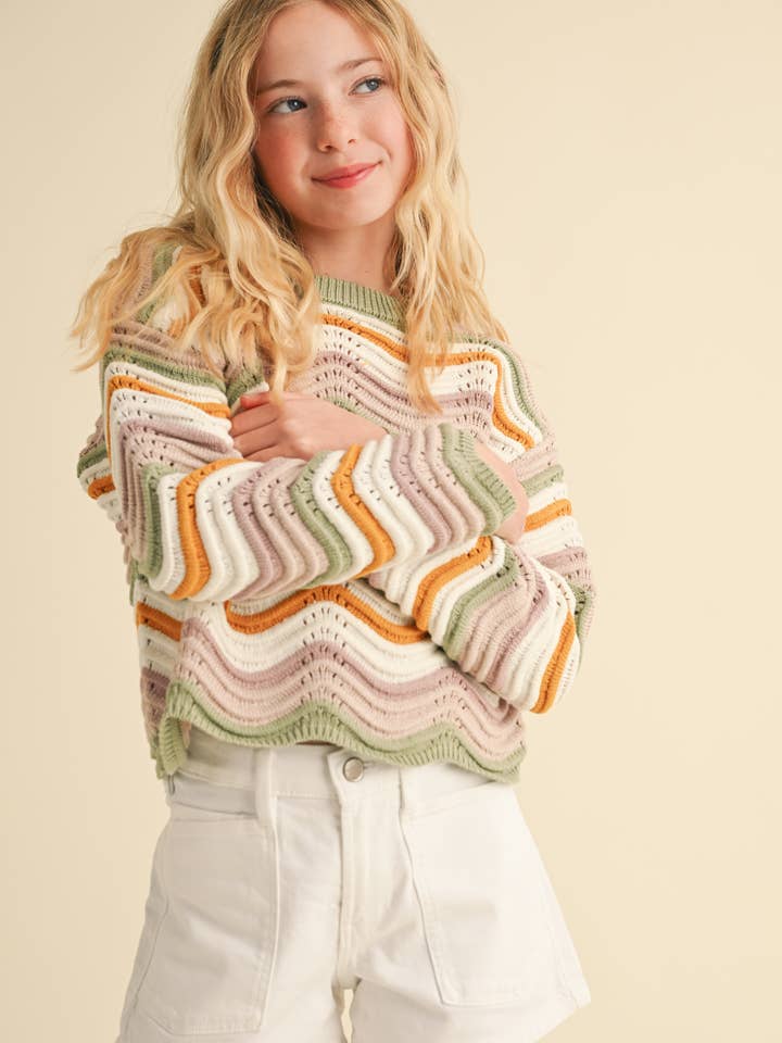 heart and arrow - Venta al por mayor Jersey corto de punto - Niños - JERSEY DE PUNTO CON CUELLO REDONDO Y CANALÉ ONDULADO PARA NIÑAS ADOLESCENTES (7-14)4