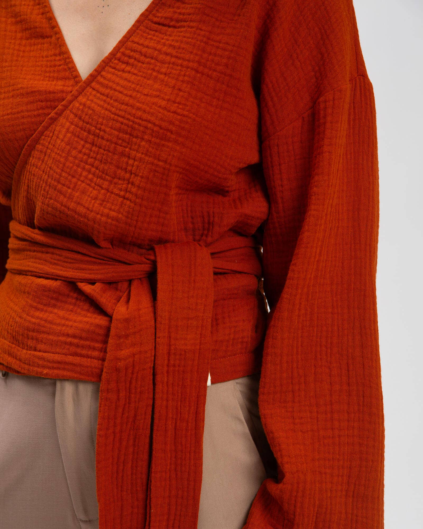 Matona - Wholesale Blouse - Women's - Muslin Wrap Blouse brick7