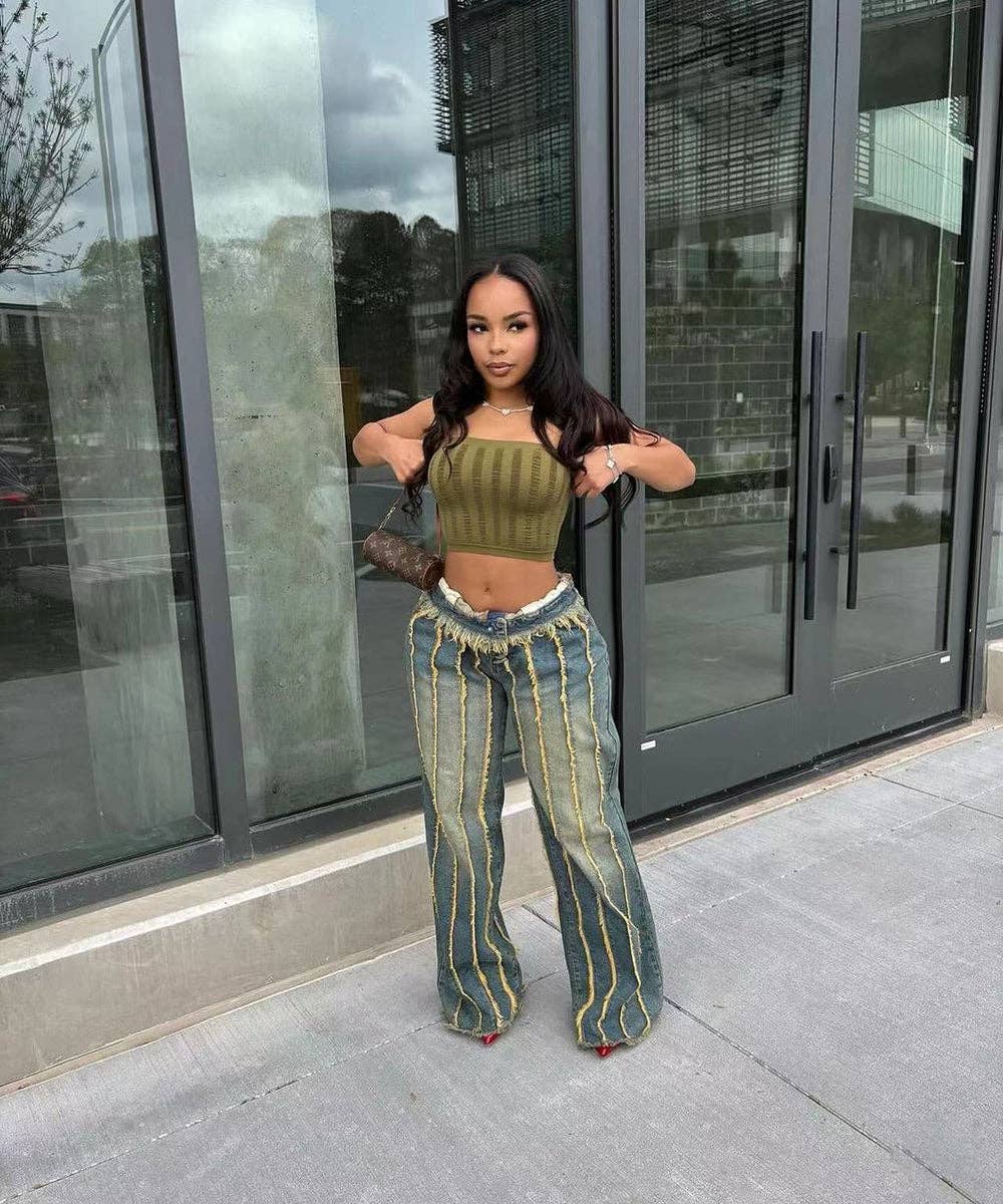 Blue Washed Destroyed Straight Leg Jeans for wholesale on Faire3