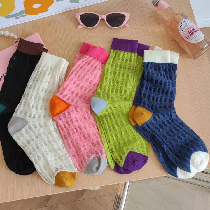 Funkyrel® Atzbranding Limited - Wholesale Socks - Women's - Rufia - Color-Blocked Breathable Mesh Socks