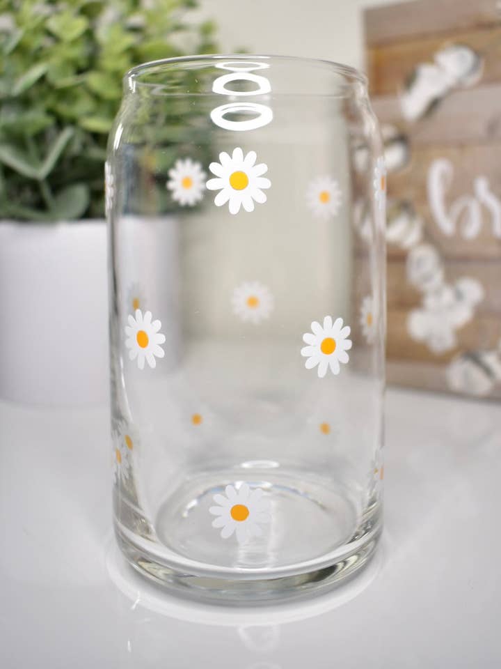Daisy Glass Can Cup for wholesale by Twinzdoodles