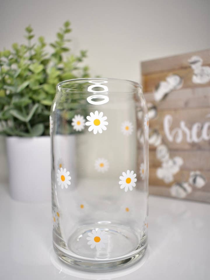 Daisy Glass Can Cup for wholesale by Twinzdoodles