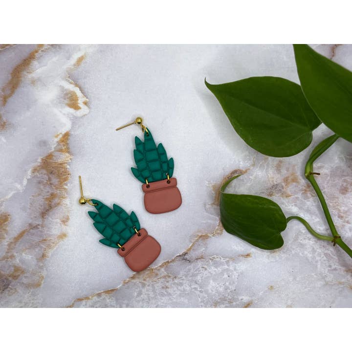 Plant Earrings, Cactus Clay Earrings, Hypoallergenic for wholesale by The Clay Arches