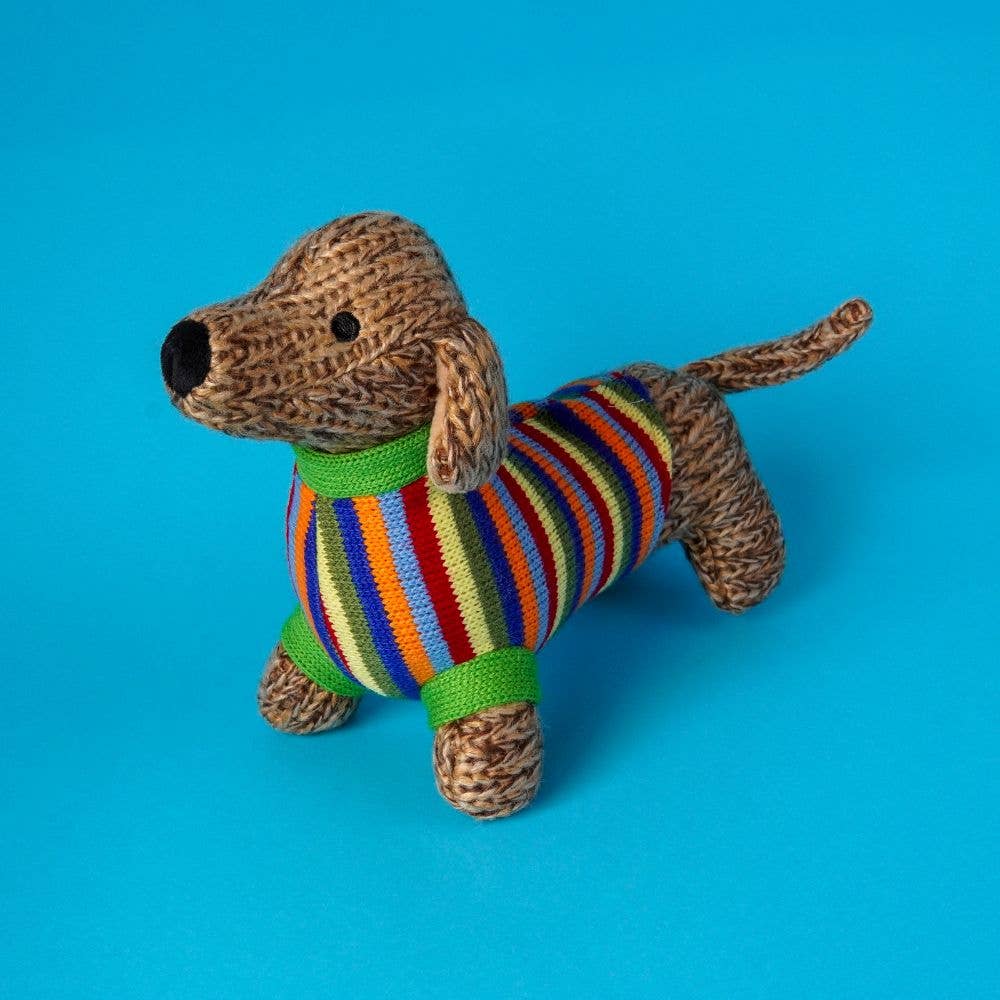 Best Years Ltd – wholesale Stuffed/plush toy – Kids & baby – Knitted Sausage Dog Soft Toy Teddy with Stripe Jumper14