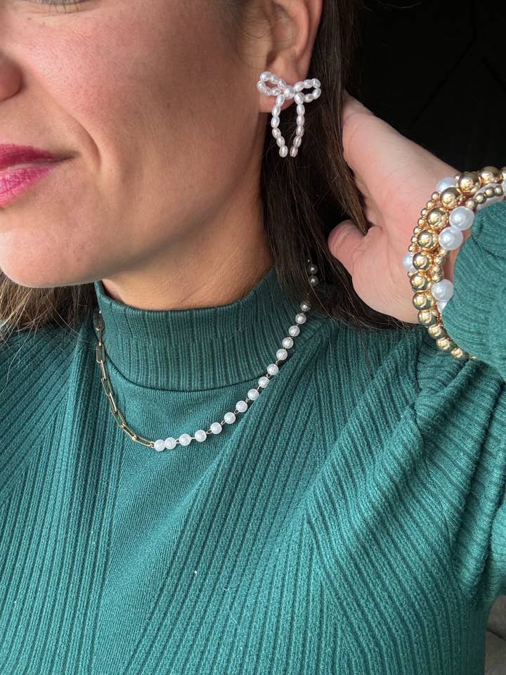 You’re like really pretty bow earrings in pearl for wholesale by Love Your Why