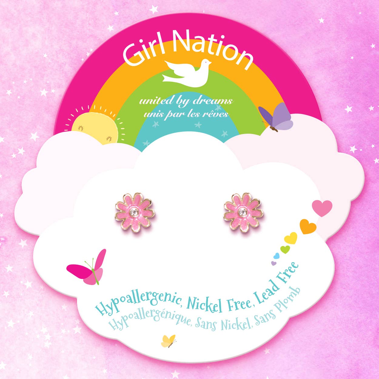 Girl Nation – Engroshandel Ørestikkere – Lyserøde Daisy Cutie Ørestikker2