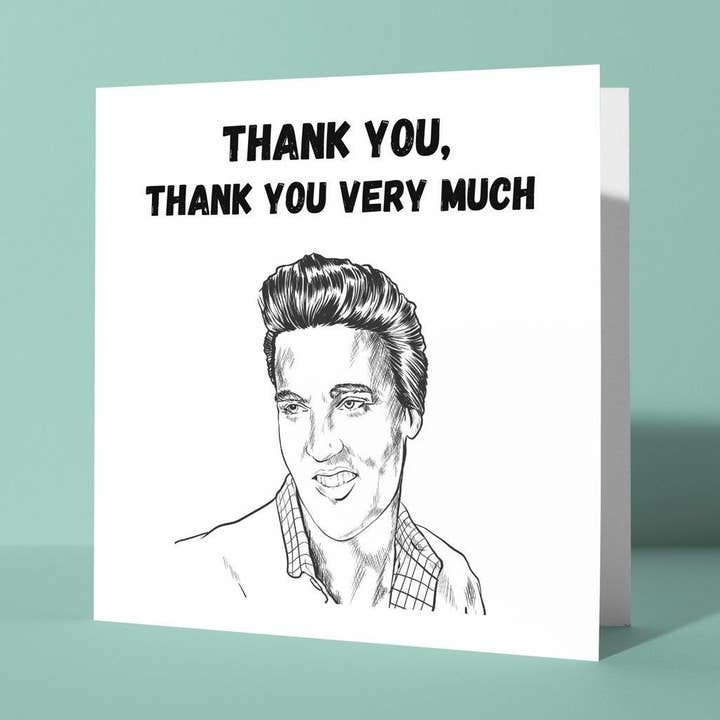 Muchas gracias Elvis Presley - Tarjeta de agradecimiento para venta al por mayor de Peacock Printing
