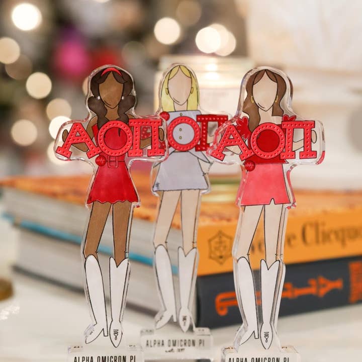 Tailgated Co. - Wholesale Decorative Tabletop Object - Alpha Omicron Pi Acrylic Shelfie | Sorority Art Block | Greek Dorm Decor | Big Little Gift | College Gift1