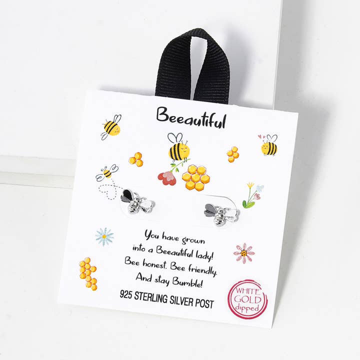 JOIA ACCESSORIES - Wholesale Stud/Post Earrings - 2190196 BLACK RIBBON CZ BEEAUTIFUL EARRING