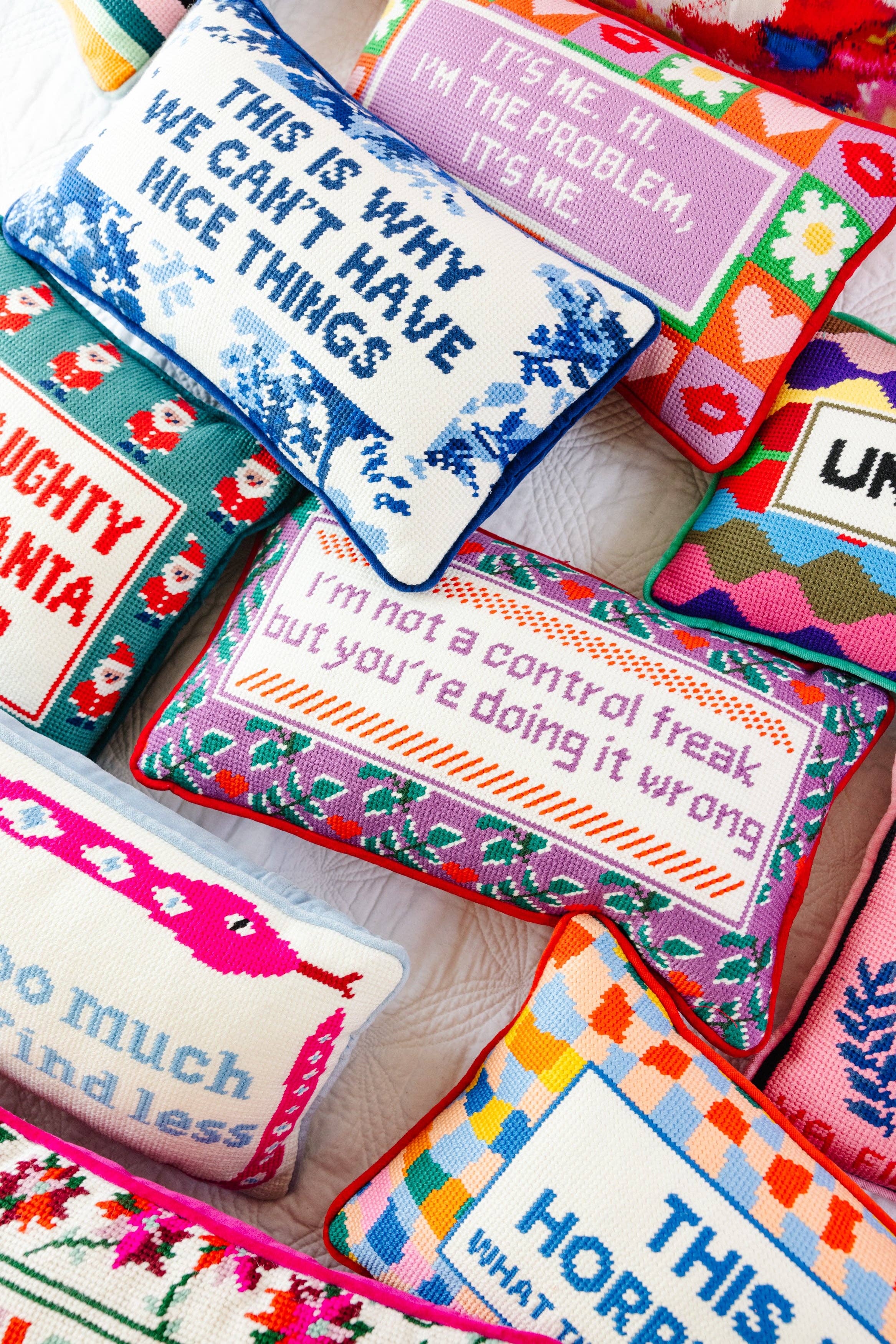 Furbish Studio - Wholesale Throw/Decorative Pillow - Control Freak Needlepoint Pillow3