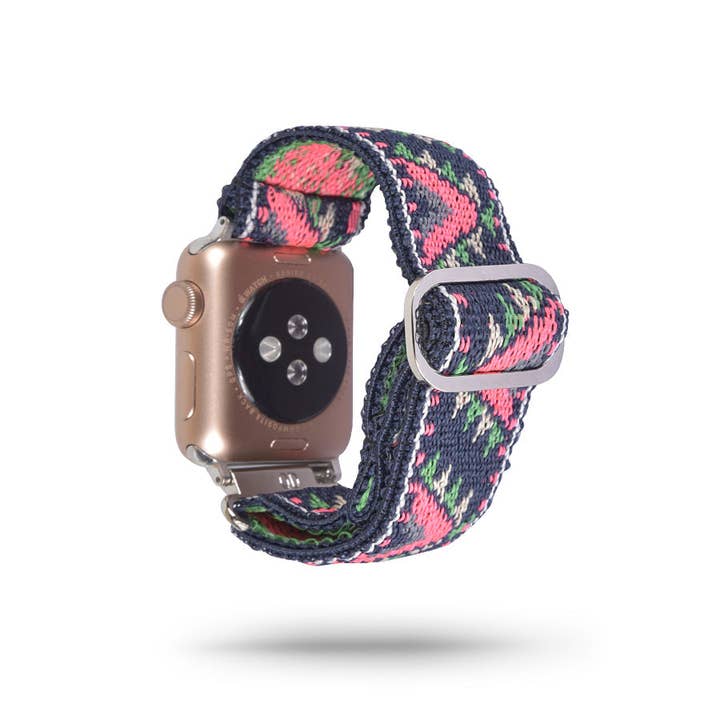 Pink Aztec Adjustable Fabric Apple Watch Band for wholesale by Thomas and Lee Company