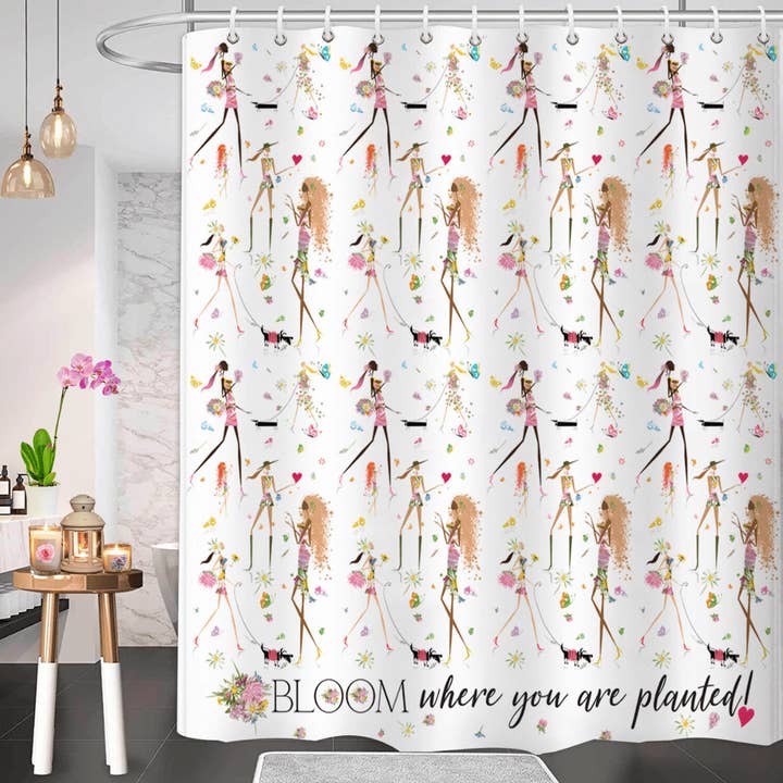 Fun Chic Shower Curtain - Bloom Where You Are Planted! for wholesale by Girl Power 24/7
