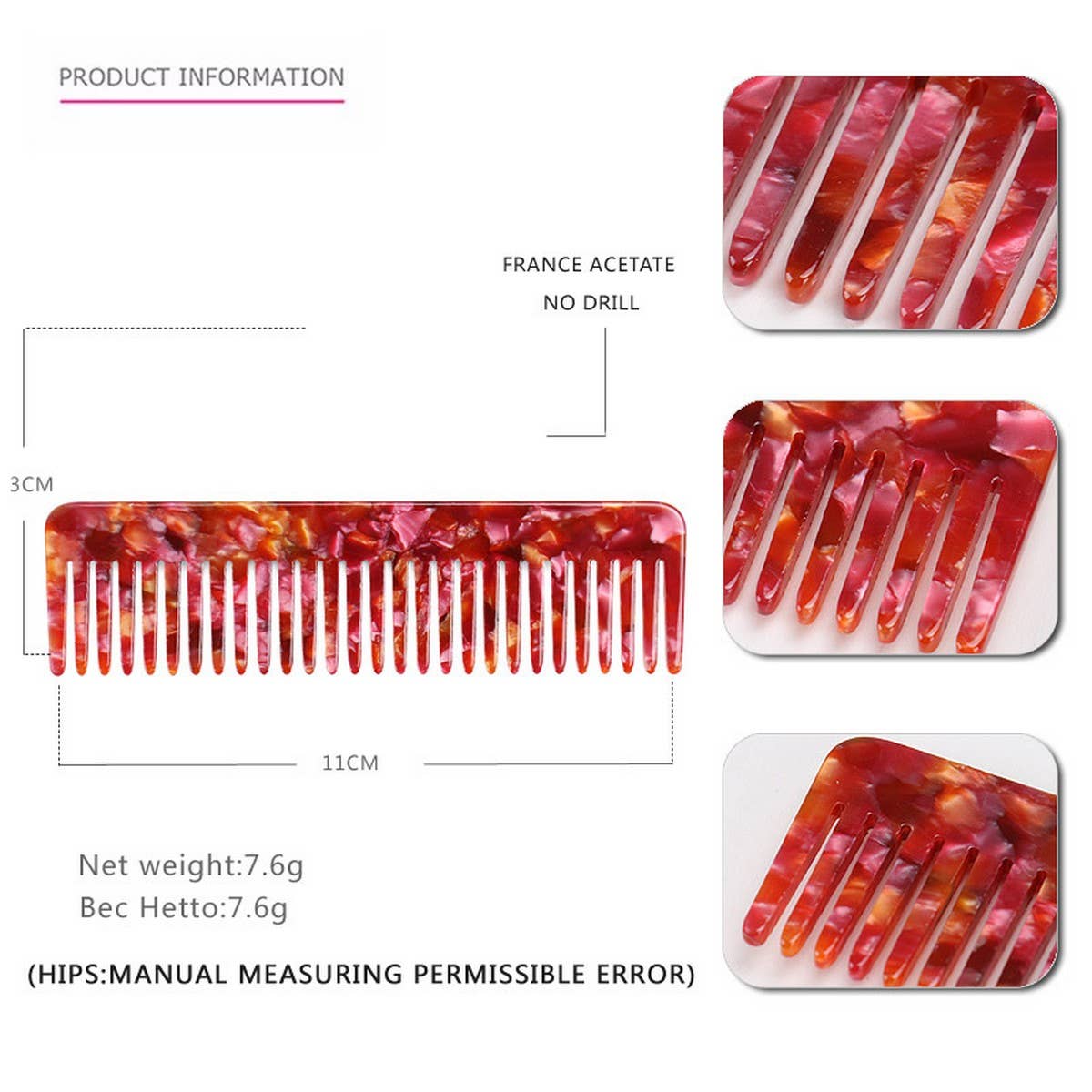 ACCITY - Wholesale Hair Brush/Comb - VINTAGE ACETATE HAIR COMB DENSE TOOTH COMB_CWAHA41982