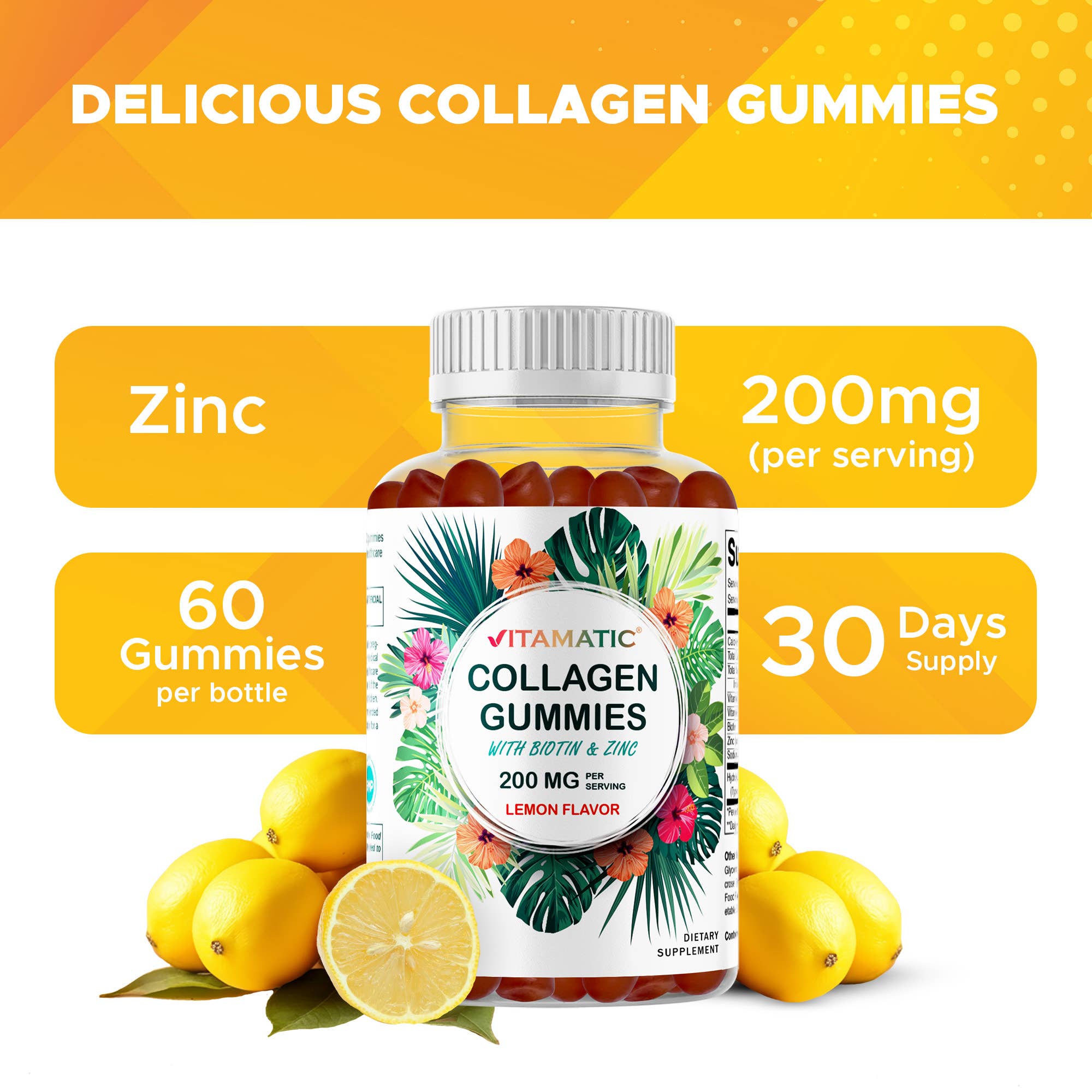 Vitamatic - Wholesale Oral Supplement/Vitamin - Vitamatic Hydrolyzed Collagen Gummies with  Zinc and Biotin3