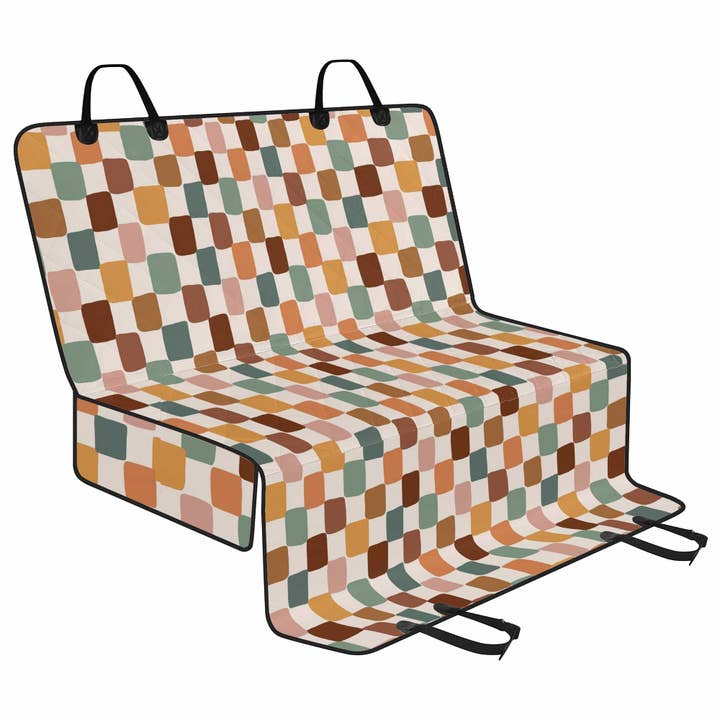 Boho Checkered Back Seat Cover For Dogs, Dog Car Seat Cover for wholesale by Raiana's Vibes