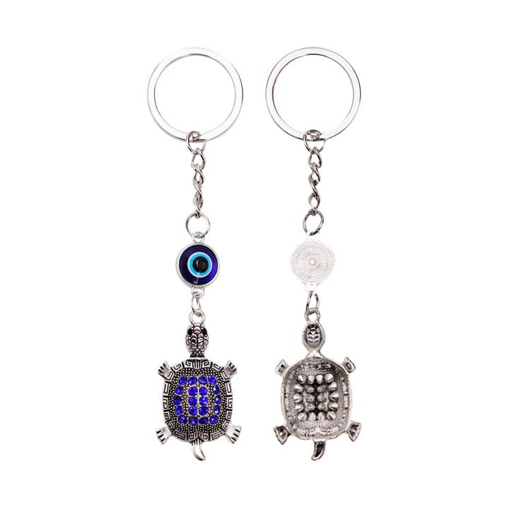 Cap Zone - Wholesale Keychain - Unisex - Lucky Turtle Bling Evil Eye Metal Key Chain