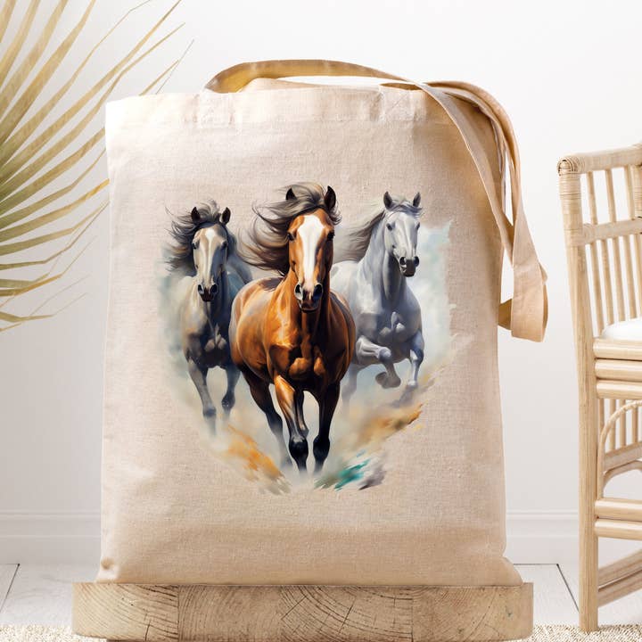 Running Horses Equine- Bolso de lona para venta al por mayor de Dark Horse Dream Designs LLC