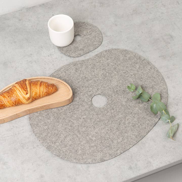Placemat, coaster, 100 % wool felt, gray MILLSTONES for wholesale by NAMUOS