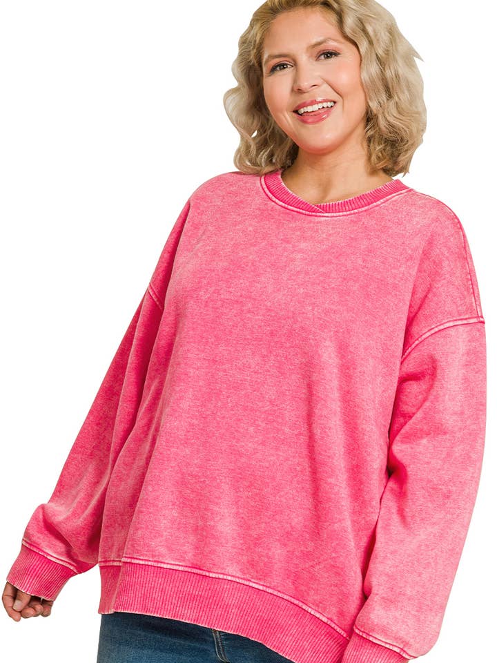 ',...._ Plus Acid Wash Oversized Fleece Pullover SI-28081 for wholesale by 42POPS