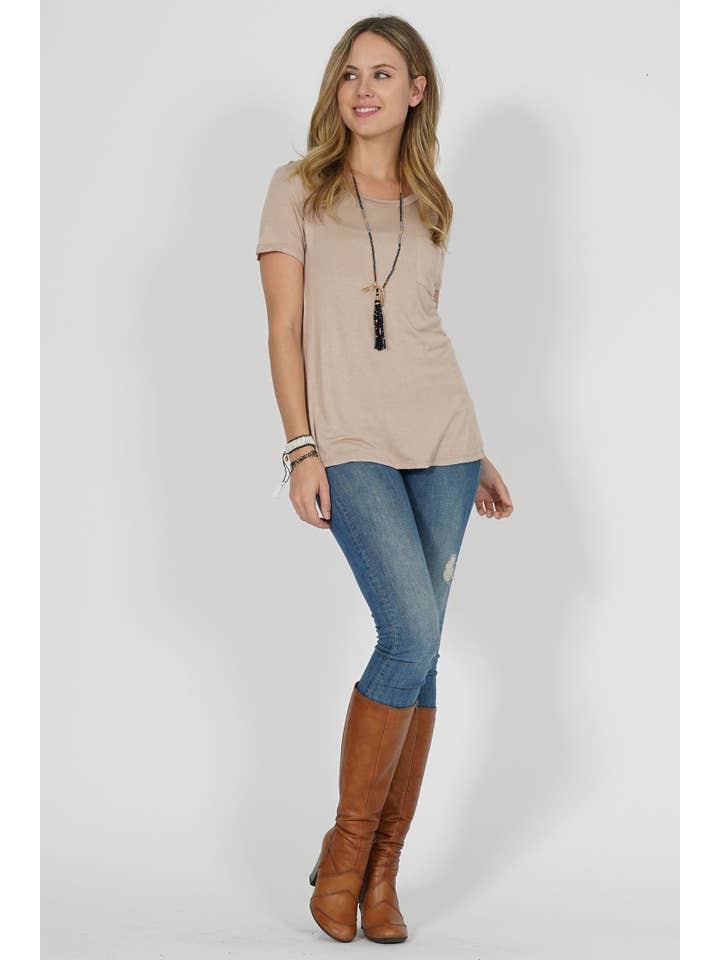 42POPS - Wholesale T-Shirt - Women's - ",._ Chest Pocket Slim Scoop Neck Tee12