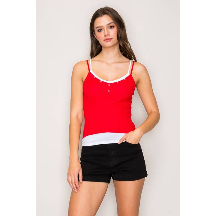 Henley Cami Top with Contrast Layered Detail for wholesale by Popular 21