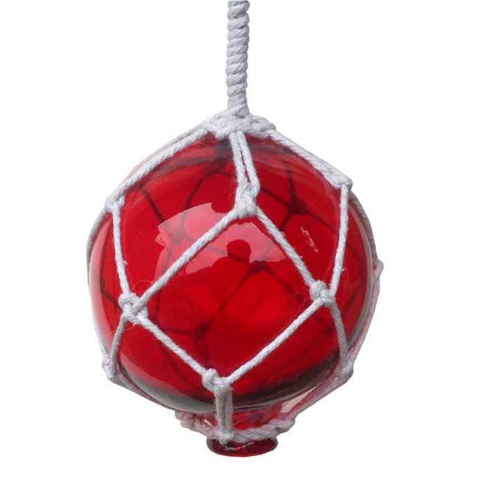 Red Japanese Glass Ball With White Netting Christmas Ornament 4" for wholesale by Hampton Nautical