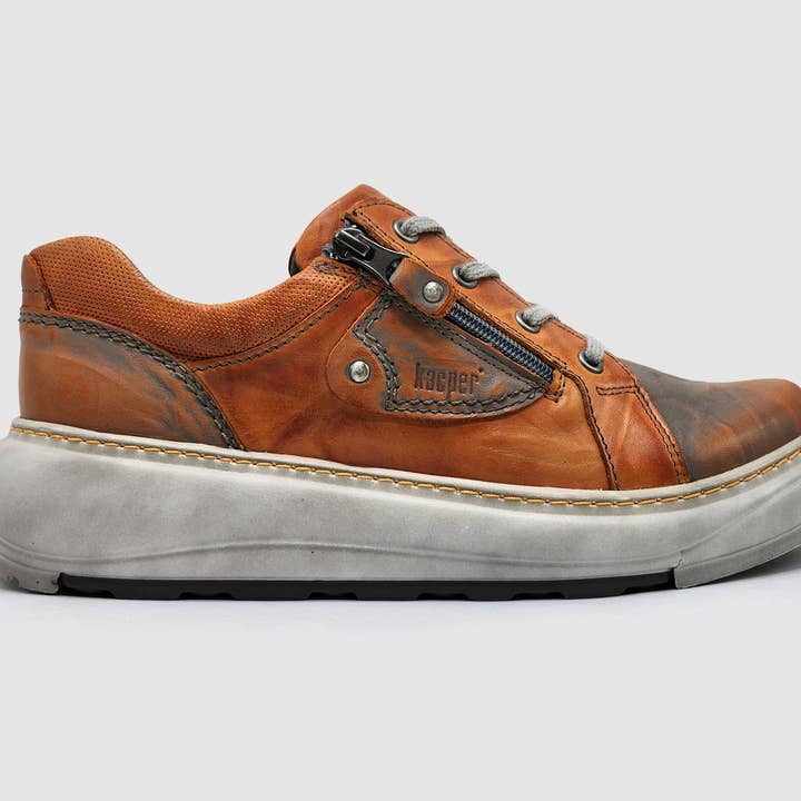 Women's Retro Zip-Up Leather Shoes - Orange for wholesale on Faire