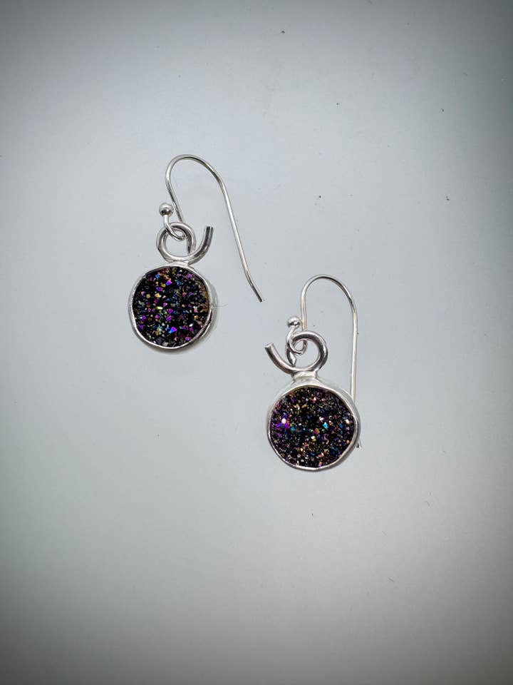 Sterling and Dark Purple Druzy Earrings for wholesale by Morgan McGeehan Designs