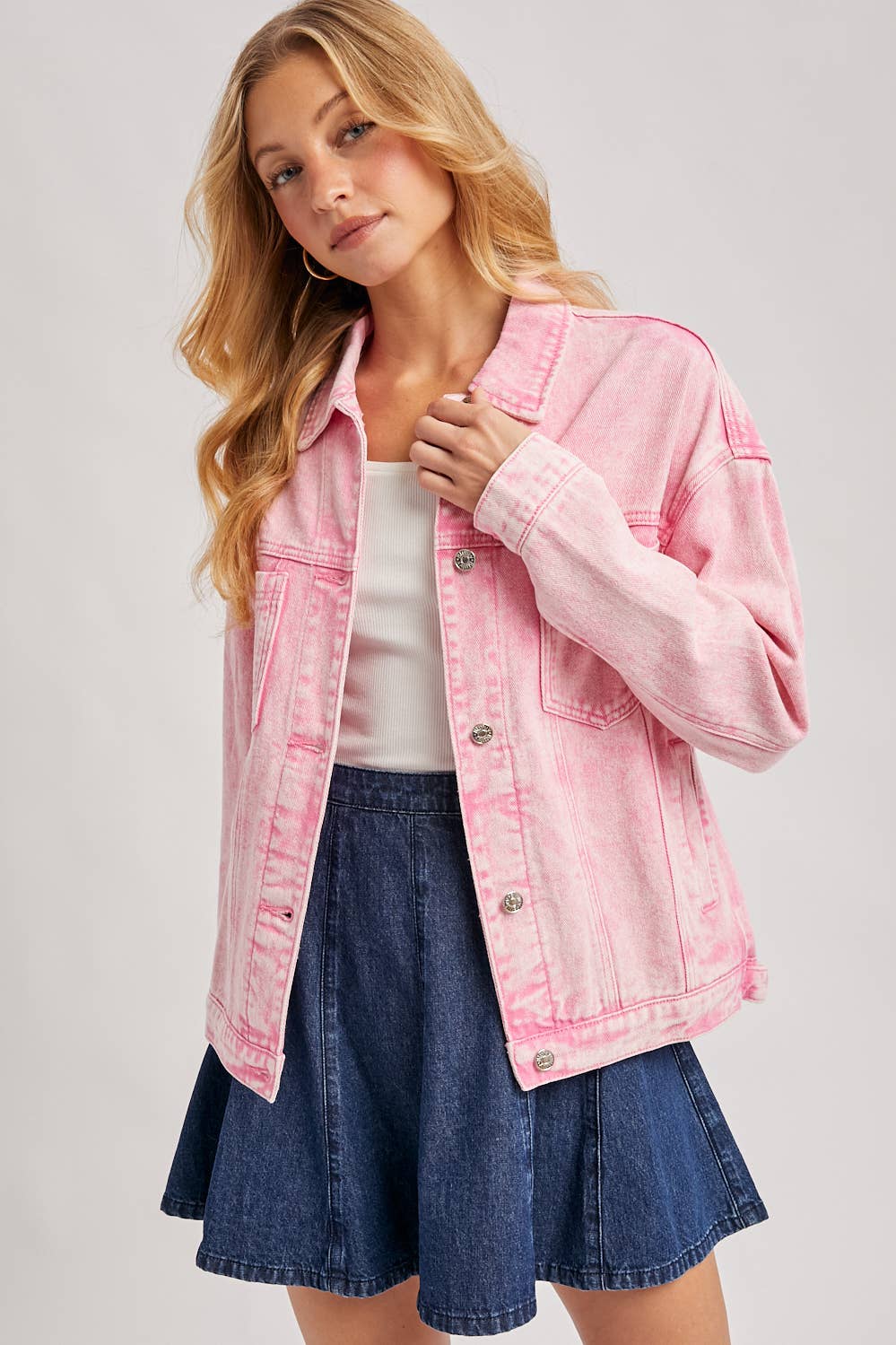 Bluivy - Venta al por mayor Cazadora vaquera - Mujer - Chaqueta oversized de mezclilla con botones32