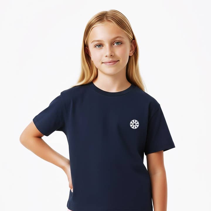 T-shirt fille en coton bleu marine pour la vente par Mama Luma