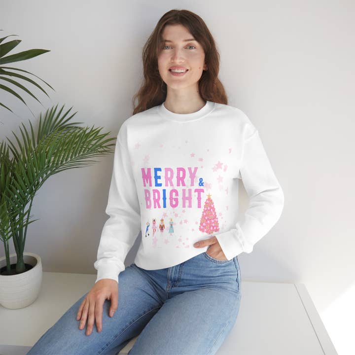 Pink Nutcracker Merry and Bright Minimalist Sweatshirt, Blue Nutcracker Sweatshirt, Trendy Christmas Sweatshirt, Pastel Xmas Crewneck for wholesale by Happy Life Stuff