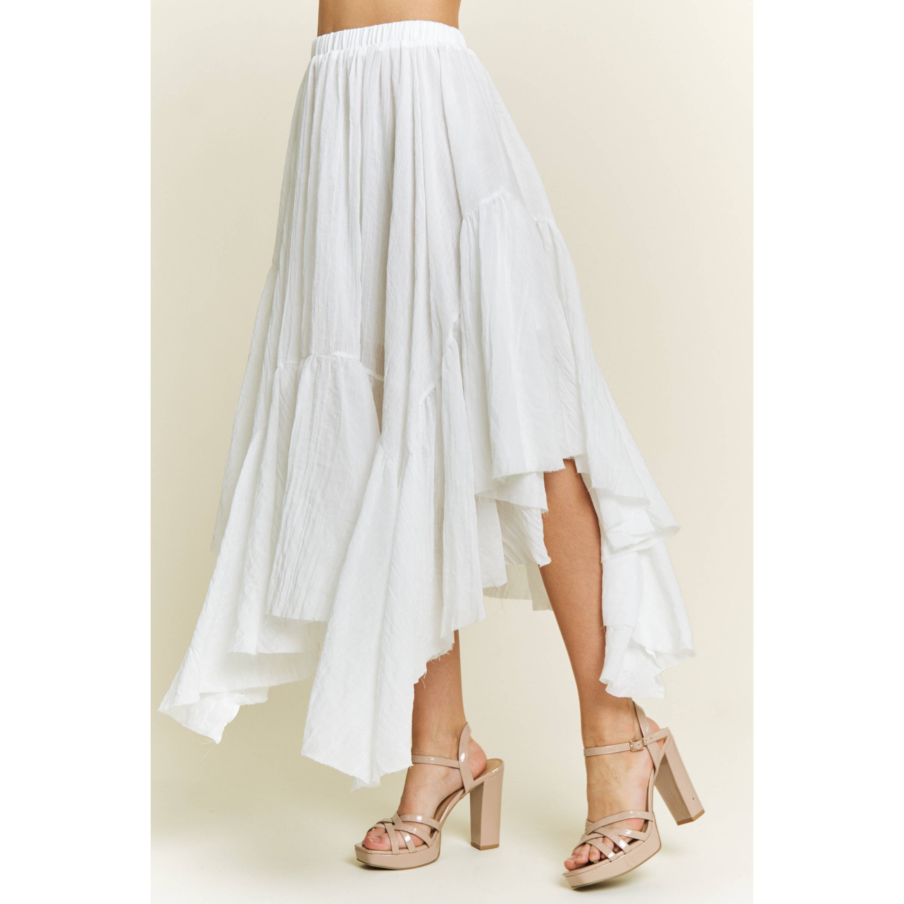 Sweet Generis - Wholesale Skirt - Women's -  Asymmetrical Raw-Edge Ruched Skirt - Charcoal24