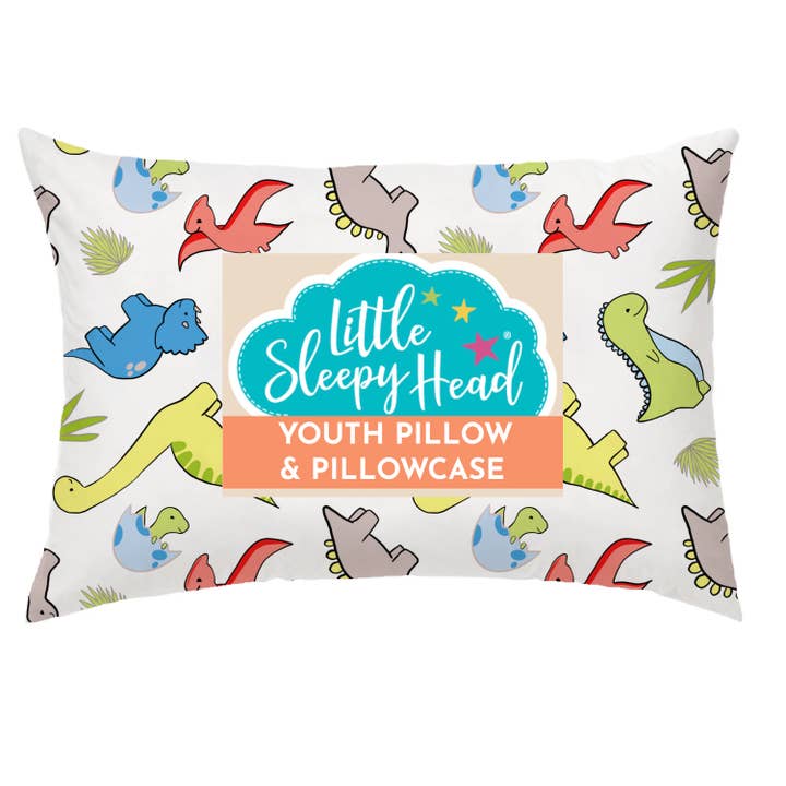 Youth Pillow + Pillowcase Set - Dinosaurs White - 16"x22" for wholesale by Little Sleepy Head