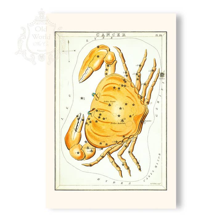 Impressão de Carta Zodíaca do Cancro por atacado de Old World Art Co.