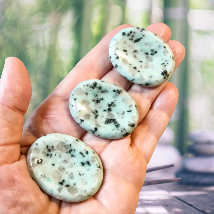 Essential Wellness - Body, Mind, Spirit - Wholesale Spiritual Stone/Crystal - KIWI STONE Worry Stone with Information Card Option2