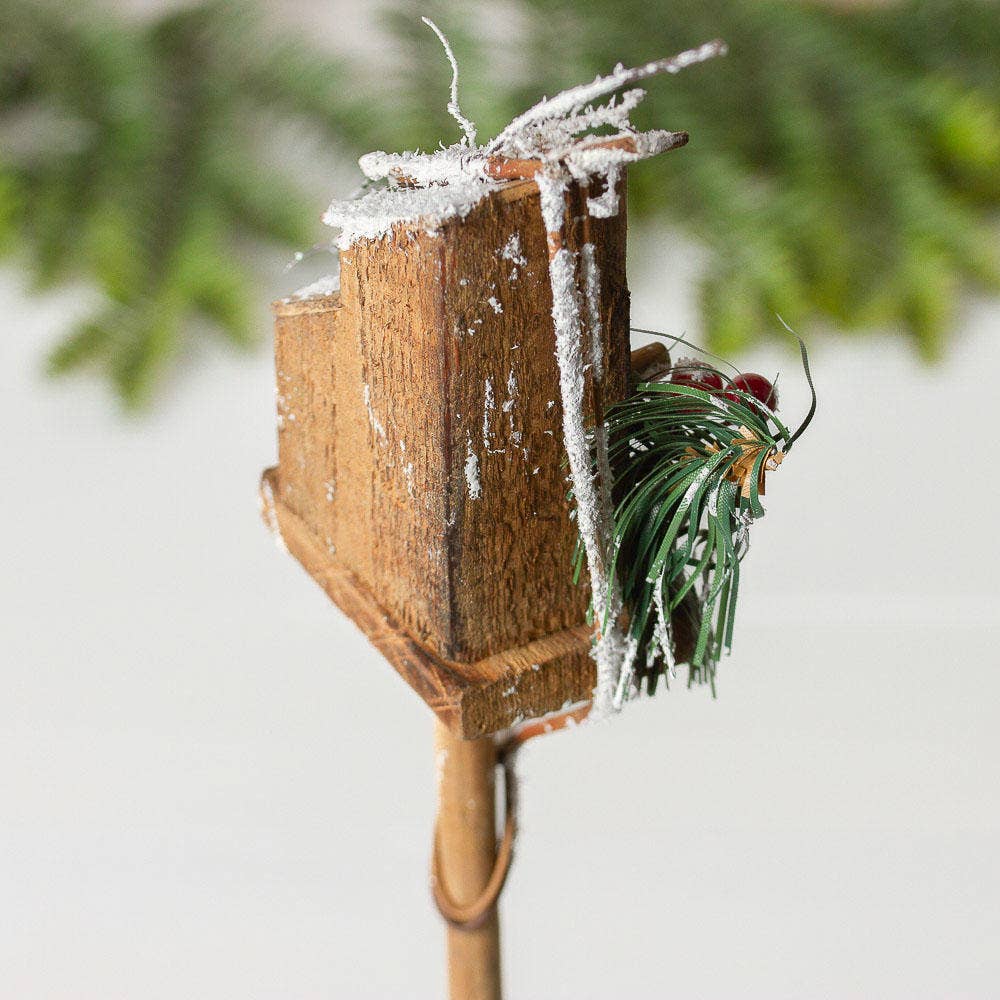 Factory Direct Craft - Wholesale Artificial Flowers - 12" Snowy Rustic Wood Birdhouse and Pine Stem3